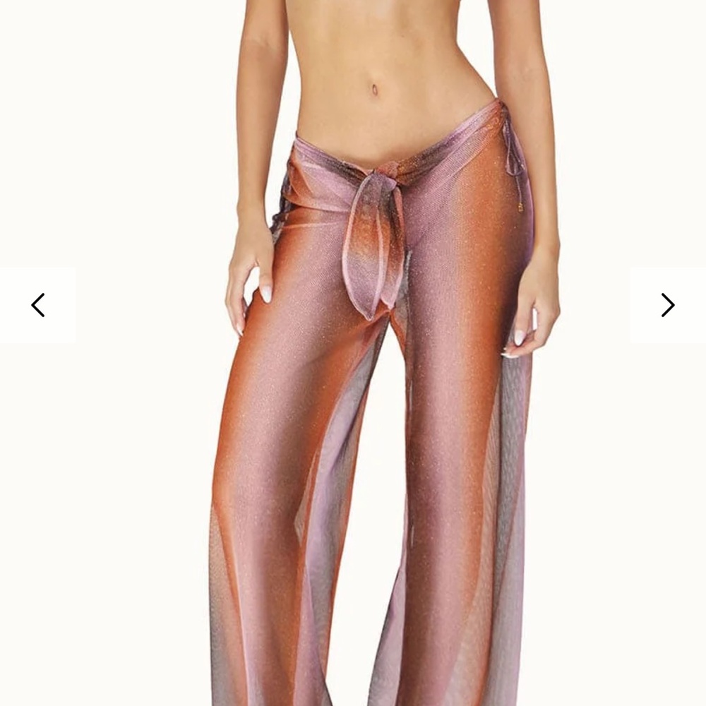 PQ Swim Sheer Metallic Orange-Pink Tie-Waist Swim Coverup Pants